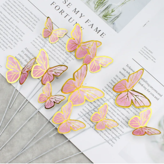 10 Papillons Rose sur tige