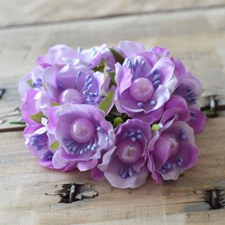 tiges fleur parme coeur perle X12