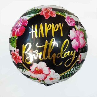 Ballon mylar rond happy birthday fleuri