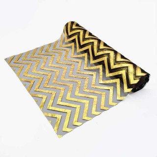 chemin de table organza chevron noir et or